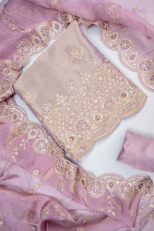 Mauve Shimmer Unstitched Salwar Suit With Chiffon Dupatta