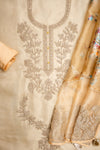 Timeless Beauty Tussar Organza Unstitched Salwar Suit With Organza Dupatta