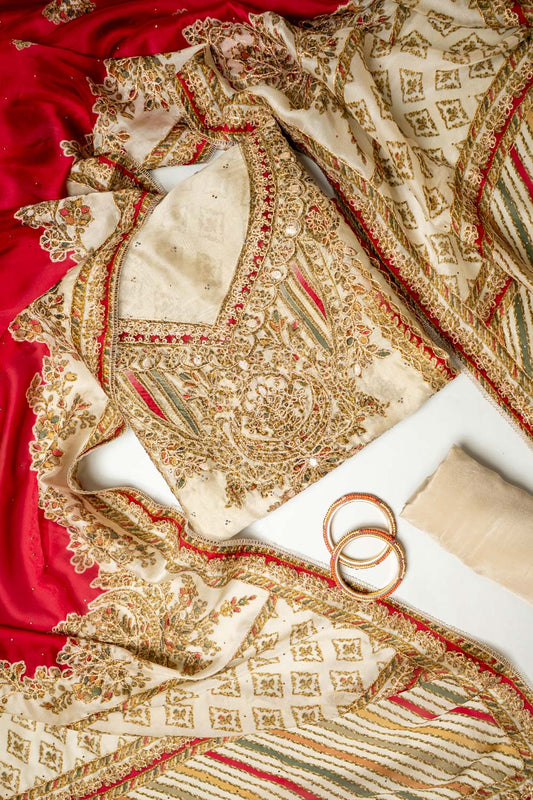 Olive Organza Unstitched Salwar Suit With Organza Dupatta