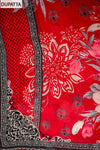 Grace Redefind Red Black Crepe Unstitched Salwar Suit With Crepe Dupatta