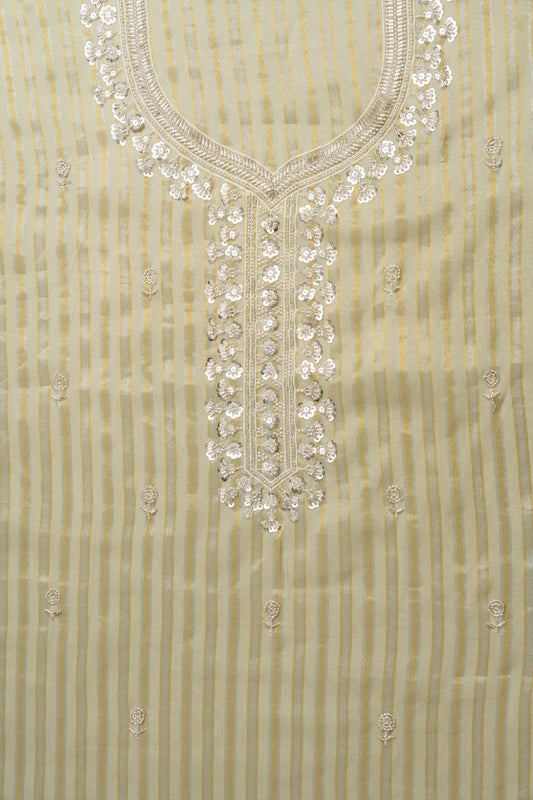Unveil Timeless Grace Olive Organza Unstitched Salwar Kameez With Organza Floral Dupatta