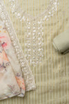 Unveil Timeless Grace Olive Organza Unstitched Salwar Kameez With Organza Floral Dupatta