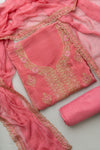 Glow Different In Gajari Crepe Unstitched Salwar Kameez With Chiffon Dupatta