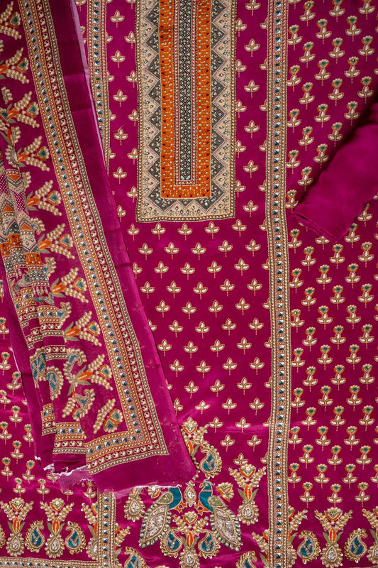 Magenta Crepe Unstitched Salwar Suit With Crepe Dupatta