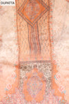 Peach Mirror Sheet, Threadwork & Digital Printed Cotton Unstitched Salwar Suit With Chiffon Dupatta