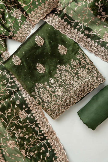 Celebrate tradition in Mehndi Organza Unstitched Salwar Kameez With Organza Dupatta