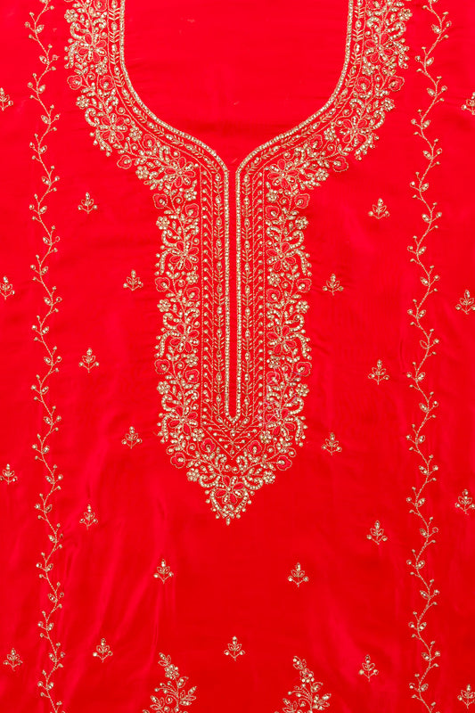 Grace Redefined Red Crepe Unstitched Salwar Kameez & Chiffon Dupatta