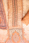 Peach Mirror Sheet, Threadwork & Digital Printed Cotton Unstitched Salwar Suit With Chiffon Dupatta