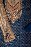 Navy Blue Organza Unstitched Salwar Suit With Organza Dupatta