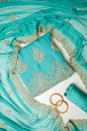 Pastel Majesty Mint Green Organza Unstitched Salwar Suit With Chiffon Dupatta