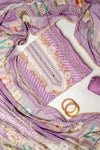 Delicate and dreamy Mauve Crepe Unstitched Salwar Suit With Chiffon Dupatta