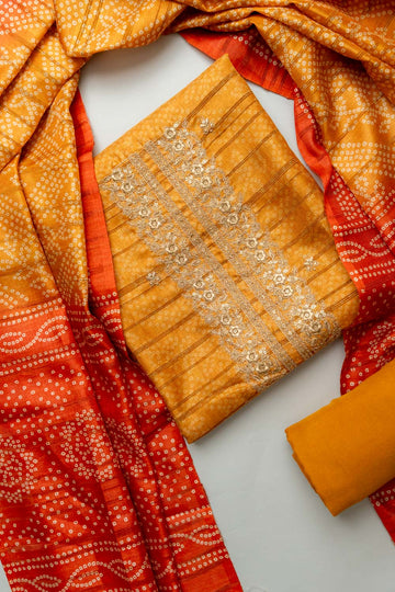 Sunshine Charm Mustard Unstitched Cotton Salwar Kameez With Cotton Dupatta