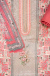 Grey Gajari Mirror Sheet, Threadwork & Floral Printed Cotton Unstitched Salwar Suit With Chiffon Dupatta