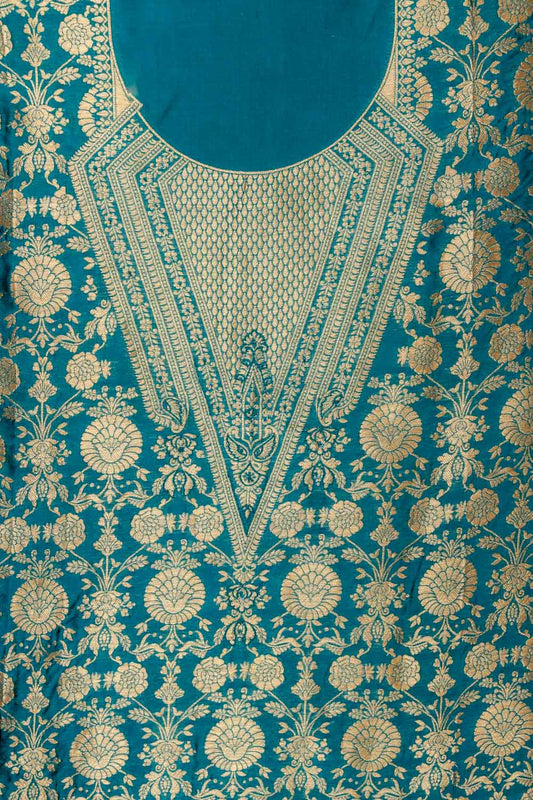 Mesmerizing Charm Dark Firozi Shimmer Unstitched Salwar Kameez With Cotton Dupatta