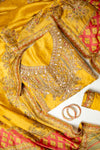 Raw Elegance Mustard Organza Unstitched Salwar Suit With Organza Dupatta