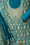 Mesmerizing Charm Dark Firozi Shimmer Unstitched Salwar Kameez With Cotton Dupatta