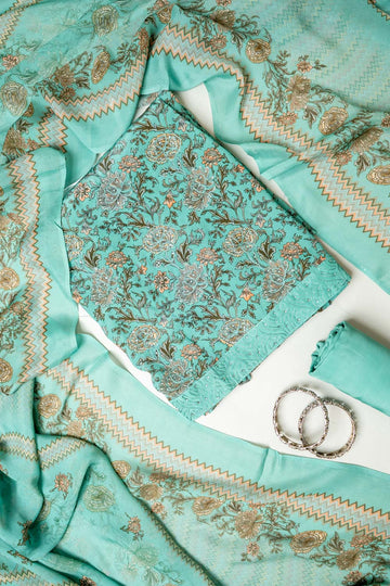 Royal Hertage Tea-Green Crepe Unstitched Salwar Suit With Georgette Dupatta