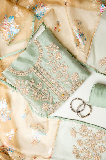 Pastel Majesty Mint Green Organza Unstitched Salwar Suit With Organza Dupatta