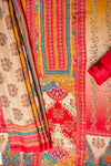 Timeless Beauty Tussar Red Crepe Unstitched Salwar Suit With Crepe Dupatta