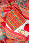Timeless Beauty Tussar Red Crepe Unstitched Salwar Suit With Crepe Dupatta
