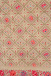 Grey Mirror Sheet, Threadwork & Floral Printed Cotton Unstitched Salwar Suit With Chiffon Dupatta