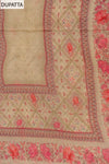 Grey Mirror Sheet, Threadwork & Floral Printed Cotton Unstitched Salwar Suit With Chiffon Dupatta
