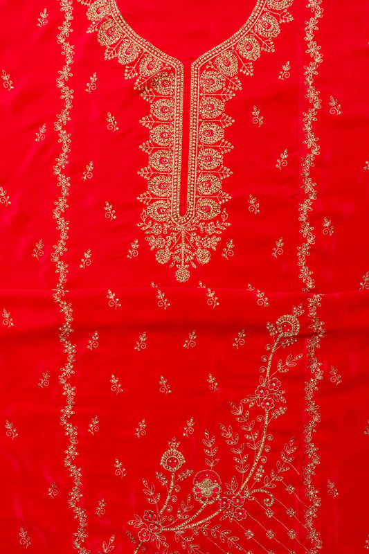 Panna Bright Yet Balanced Coral Unstitched Crepe Salwar Kameez With Chiffon Dupatta