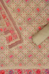 Grey Mirror Sheet, Threadwork & Floral Printed Cotton Unstitched Salwar Suit With Chiffon Dupatta