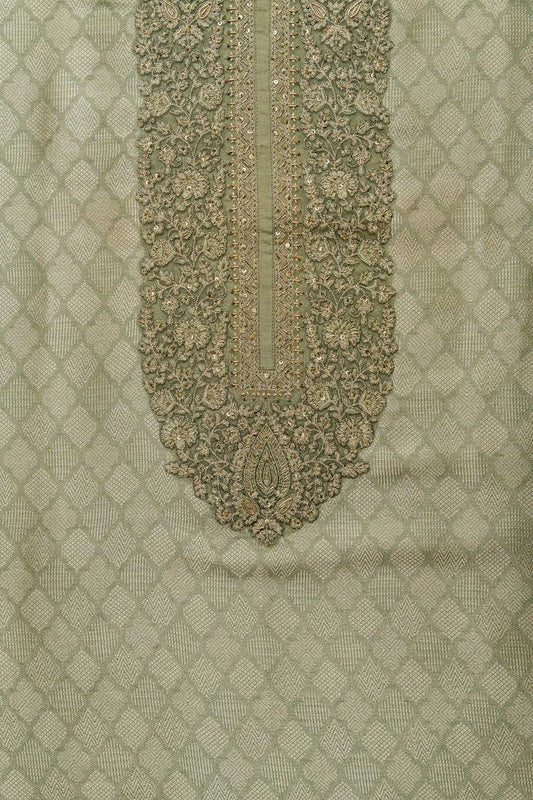 Rooted In Tradition Olive Unstitched Cotton Salwar Kameez With Organza Dupatta