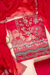 Rani Mirror Sheet, Sequence, Threadwork & Floral Printed Crepe Unstitched Salwar Suit With Chiffon Dupatta