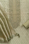 Rooted In Tradition Olive Unstitched Cotton Salwar Kameez With Organza Dupatta