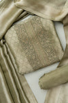 Rooted In Tradition Olive Unstitched Cotton Salwar Kameez With Organza Dupatta