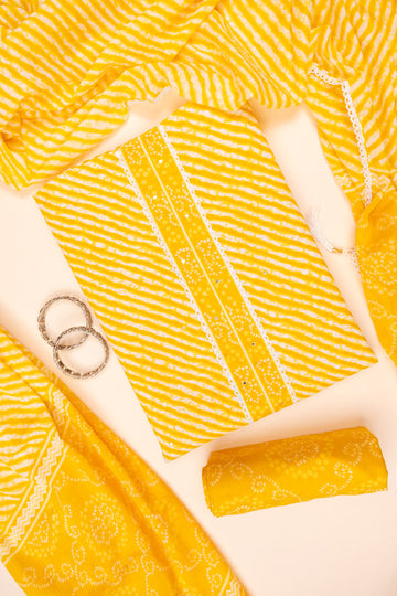 Mango Gold Lehriya Printed Cotton Unstitched Salwar Suit With Cotton Dupatta