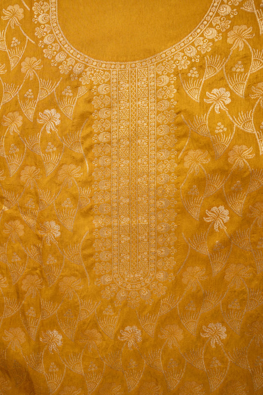 Sunshine Charm Mustard Unstitched Cotton Salwar Kameez With Cotton Dupatta