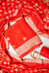 Grace Redefined Red Crepe Unstitched Salwar Suit With Crepe Dupatta