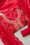 Grace Redefined Red Unstitched Cotton Salwar Kameez With Cotton Dupatta