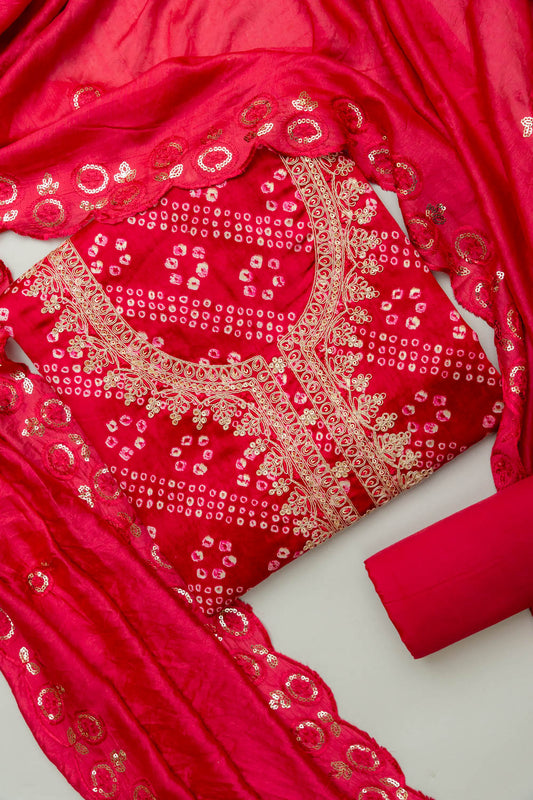 Grace Redefined Red Unstitched Cotton Salwar Kameez With Cotton Dupatta