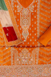 Rust Sequence & Zari Threadwork Crepe Unstitched Salwar Suit With Crepe Dupatta