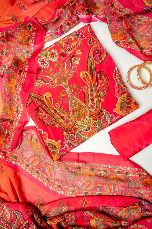 Timeless Elegance Rani Crepe Unstitched Salwar Suit With Crepe Dupatta