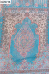 Sky Blue Mirror Sheet, Threadwork & Digital Printed Cotton Unstitched Salwar Suit With Chiffon Dupatta