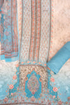 Sky Blue Mirror Sheet, Threadwork & Digital Printed Cotton Unstitched Salwar Suit With Chiffon Dupatta