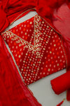 Grace Redefined Red Cotton Unstitched Salwar Kameez With Chiffon Dupatta