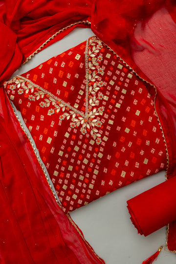 Grace Redefined Red Cotton Unstitched Salwar Kameez With Chiffon Dupatta