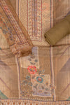 Olive Mirror Sheet, Sequence, Threadwork & Floral Printed Cotton Unstitched Salwar Suit With Chiffon Dupatta