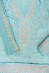 Tea-green Sequence, Zarkan & Zari Threadwork Crepe Unstitched Salwar Suit With Chiffon dupatta