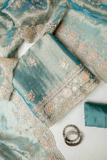 Pastel Majesty Mint Green Organza Unstitched Salwar Suit With Organza Dupatta