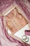 Delicate and Dreamy Mauve Crepe Unstitched Salwar Suit With Chiffon Dupatta