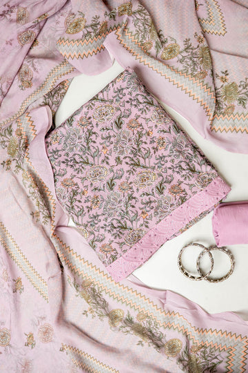 Delicate and Dreamy Mauve Crepe Unstitched Salwar Suit With Georgette Dupatta