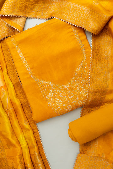 Sunshine Charm Mustard Georgette Unstitched Salwar Kameez With Crepe Dupatta