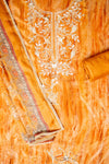 Raw Mustard Crepe Unstitched Salwar Suit With Chiffon Dupatta